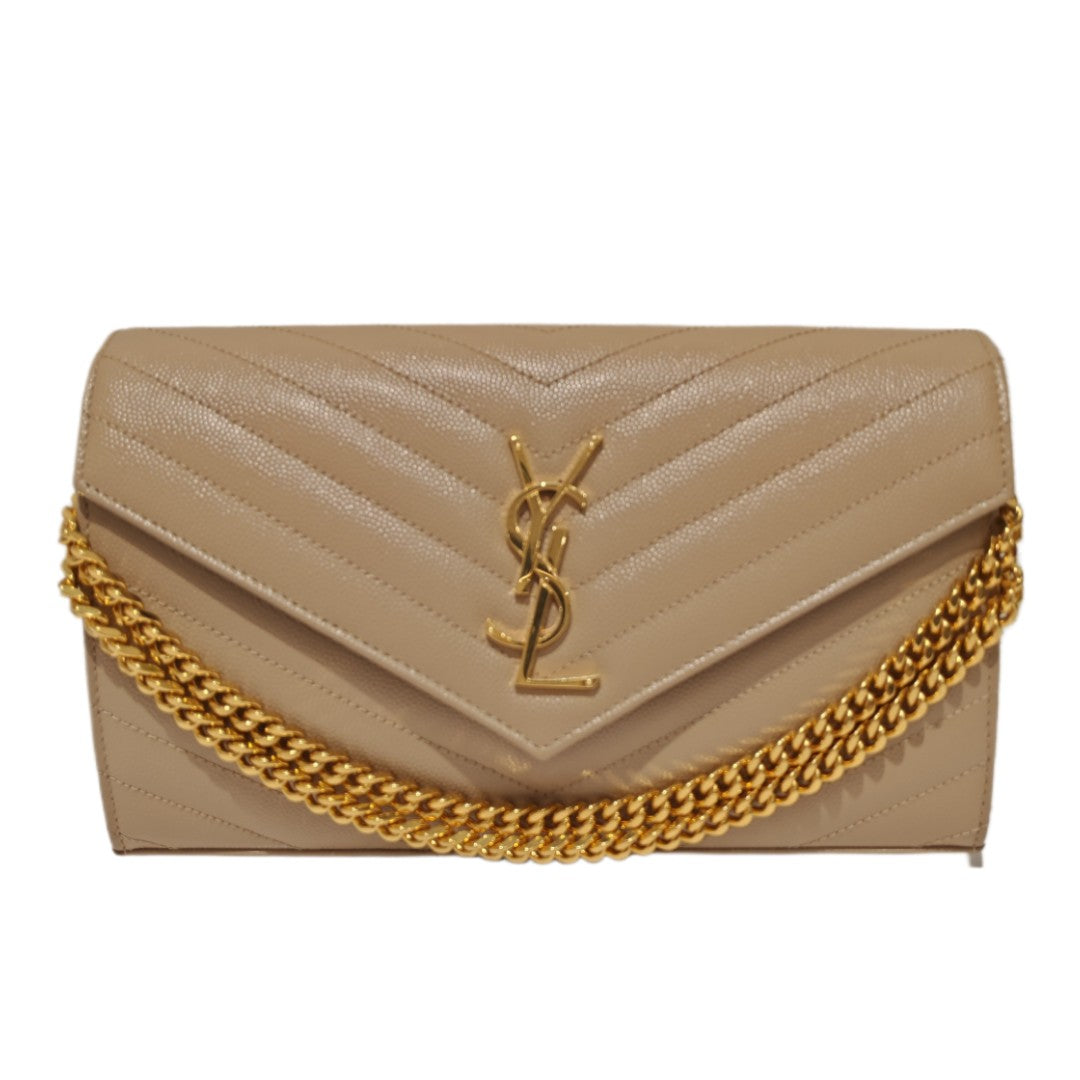 SAINT LAURENT Classic  Cassandre  Chain  Wallet in Grain de poudre  leather