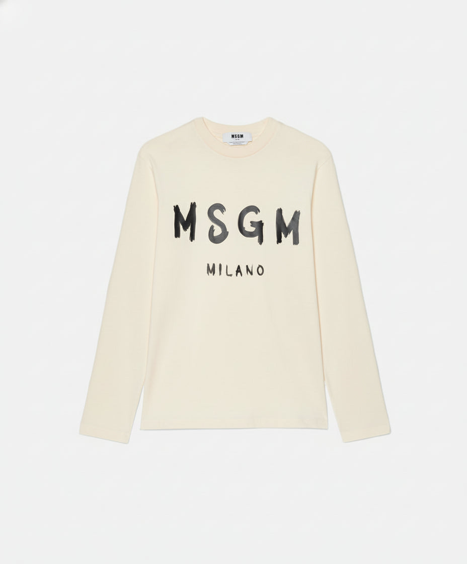 MSGM Jersey T-shirt with black brushstroke logo