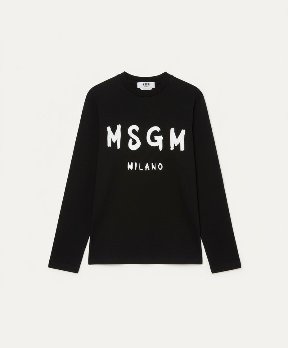 MSGM Jersey T-shirt with contrasting color brushstroke logo