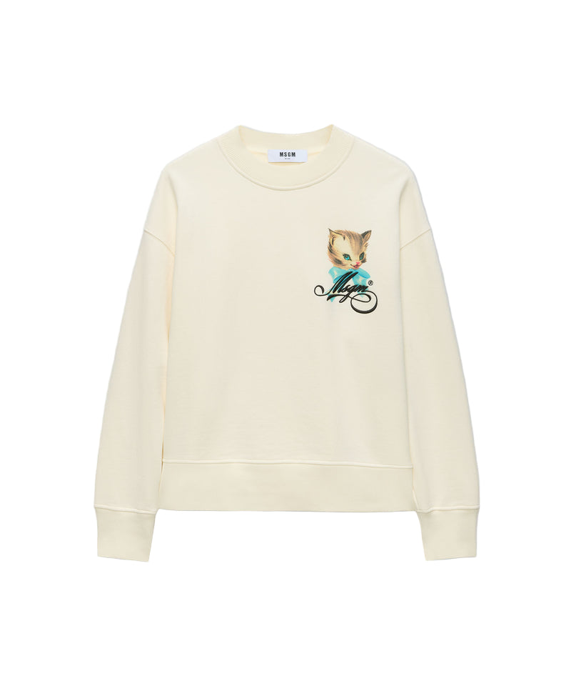 MSGM jersey sweatshirt with "Cute Kitty" graphic and cursive MSGM logo