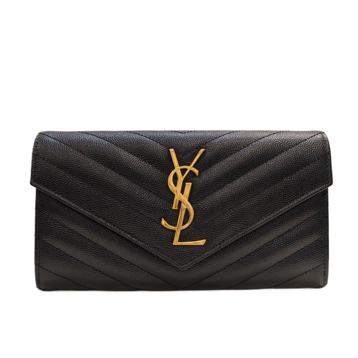 SAINT LAURENT CASSANDRE MATELASSÉ LARGE FLAP WALLET IN GRAIN DE POUDRE LEATHER