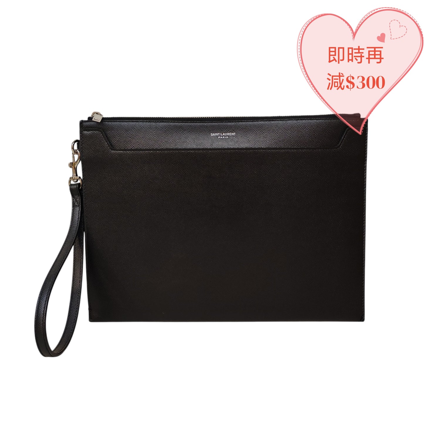 SAINT LAURENT Tablet Holder in Grain de Poudre Embossed Leather