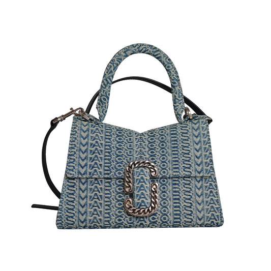 MARC JACOBS Washed Monogram Denim St. Marc Top Handle