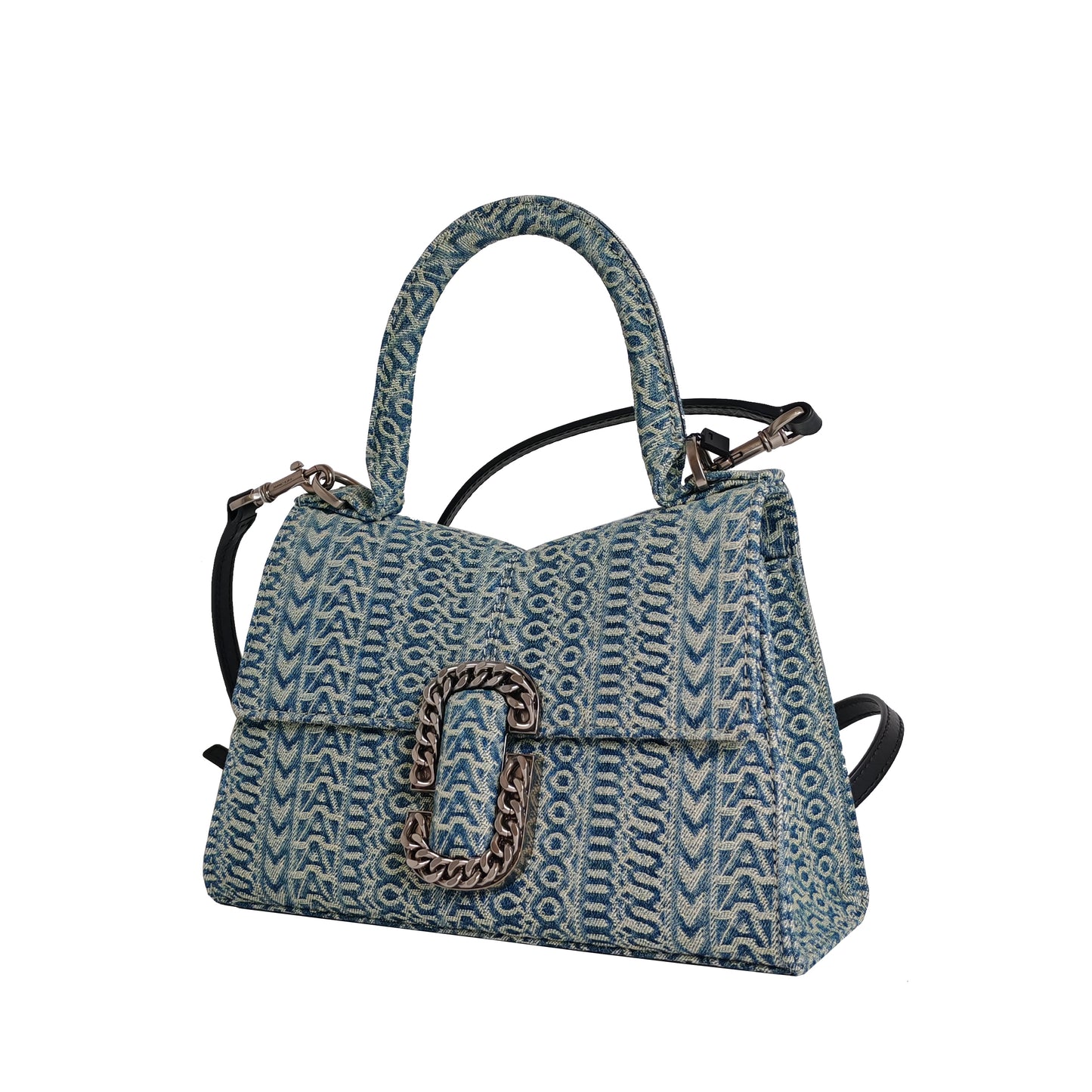 MARC JACOBS Washed Monogram Denim St. Marc Top Handle
