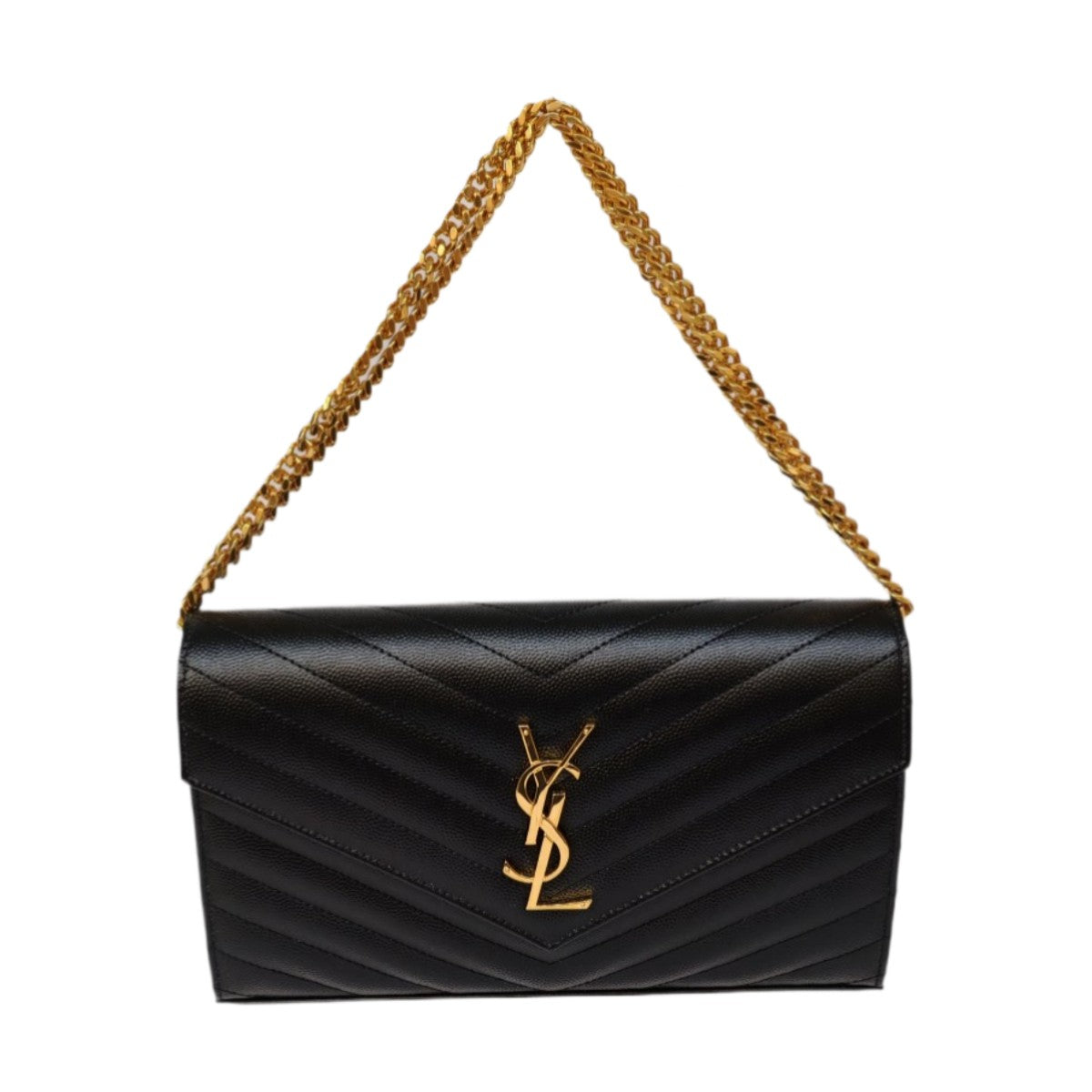 SAINT LAURENT CLASSIC CASSANDRE CHAIN WALLET IN GRAIN