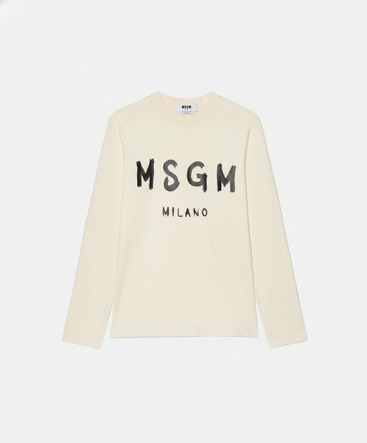 MSGM Jersey T-shirt with black brushstroke logo