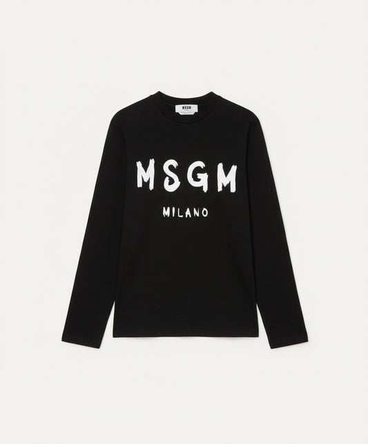MSGM Jersey  T-shirt  with contrasting  color brushstroke logo