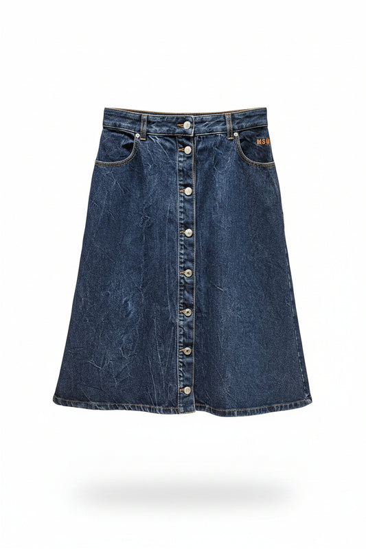MSGM Raw-wash Denim Skirt