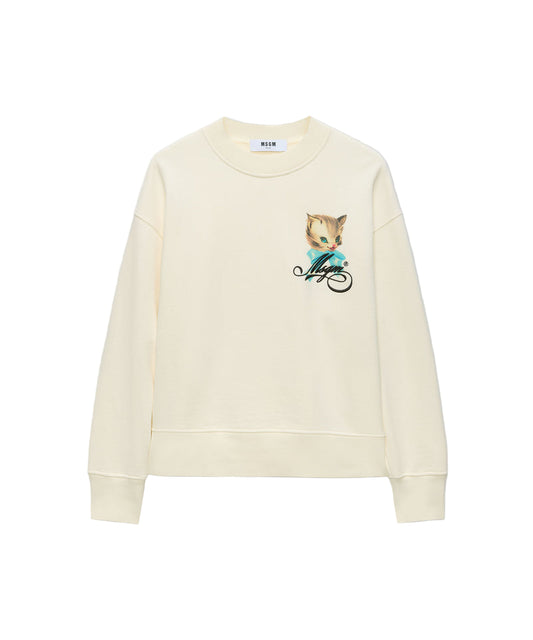 MSGM jersey sweatshirt with "Cute Kitty" graphic and cursive MSGM logo