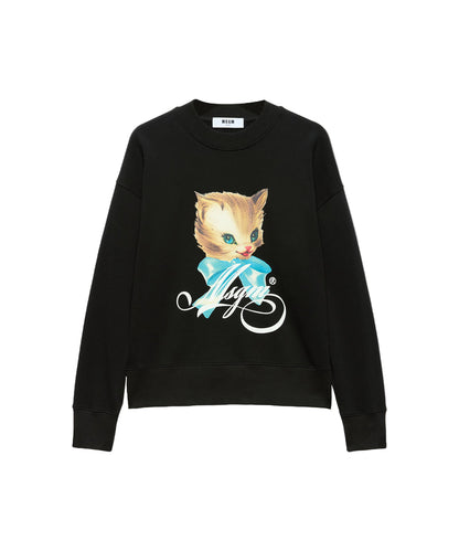 MSGM jersey sweatshirt with "Cute Kitty" graphic