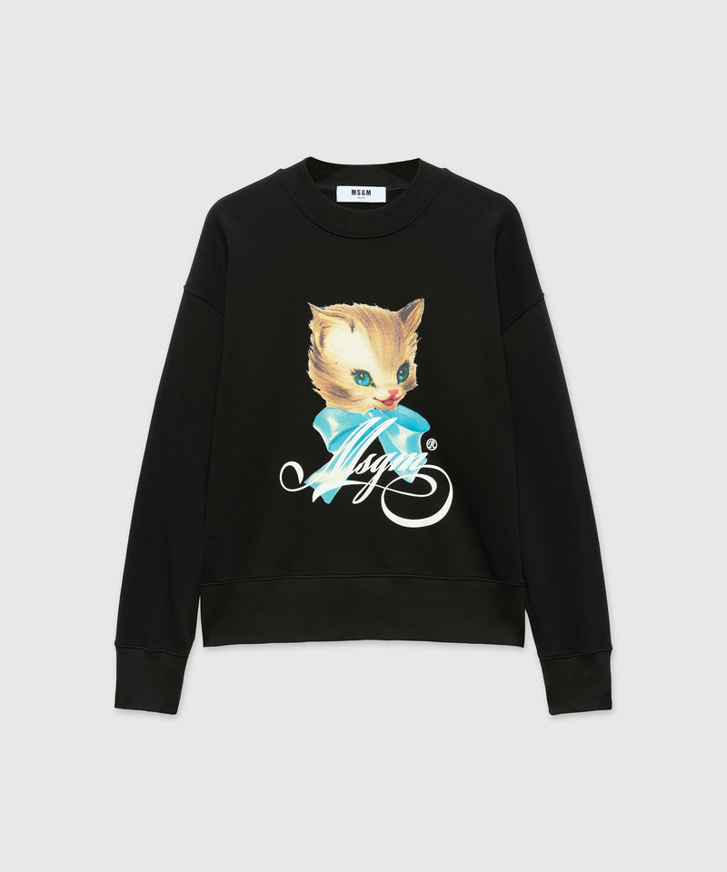 MSGM jersey sweatshirt with "Cute Kitty" graphic