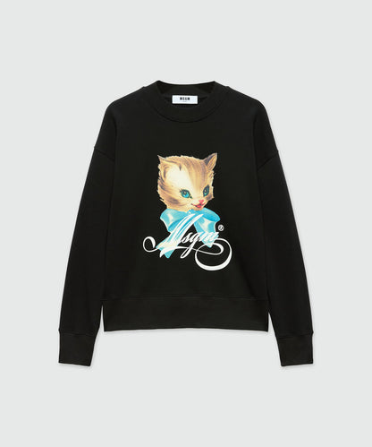 MSGM jersey sweatshirt with "Cute Kitty" graphic