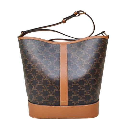 CELINE Medium Bucket in Triomphe Canvas and Calfskin