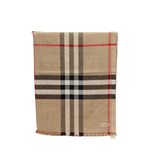 BURBERRY Wide Check Wool Silk Scarf