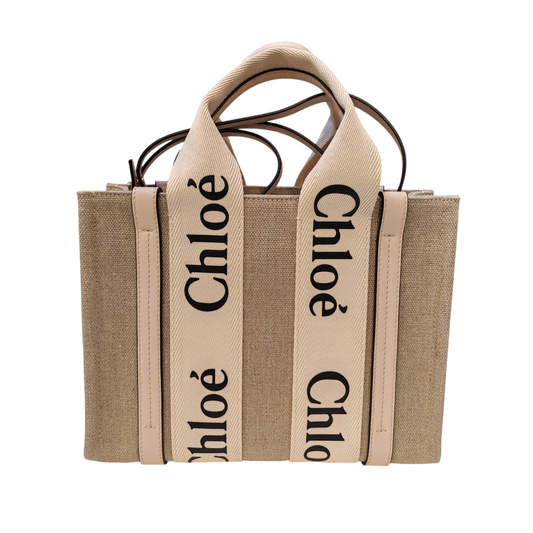 CHLOÉ  Small Woody Tote Bag in Linen
