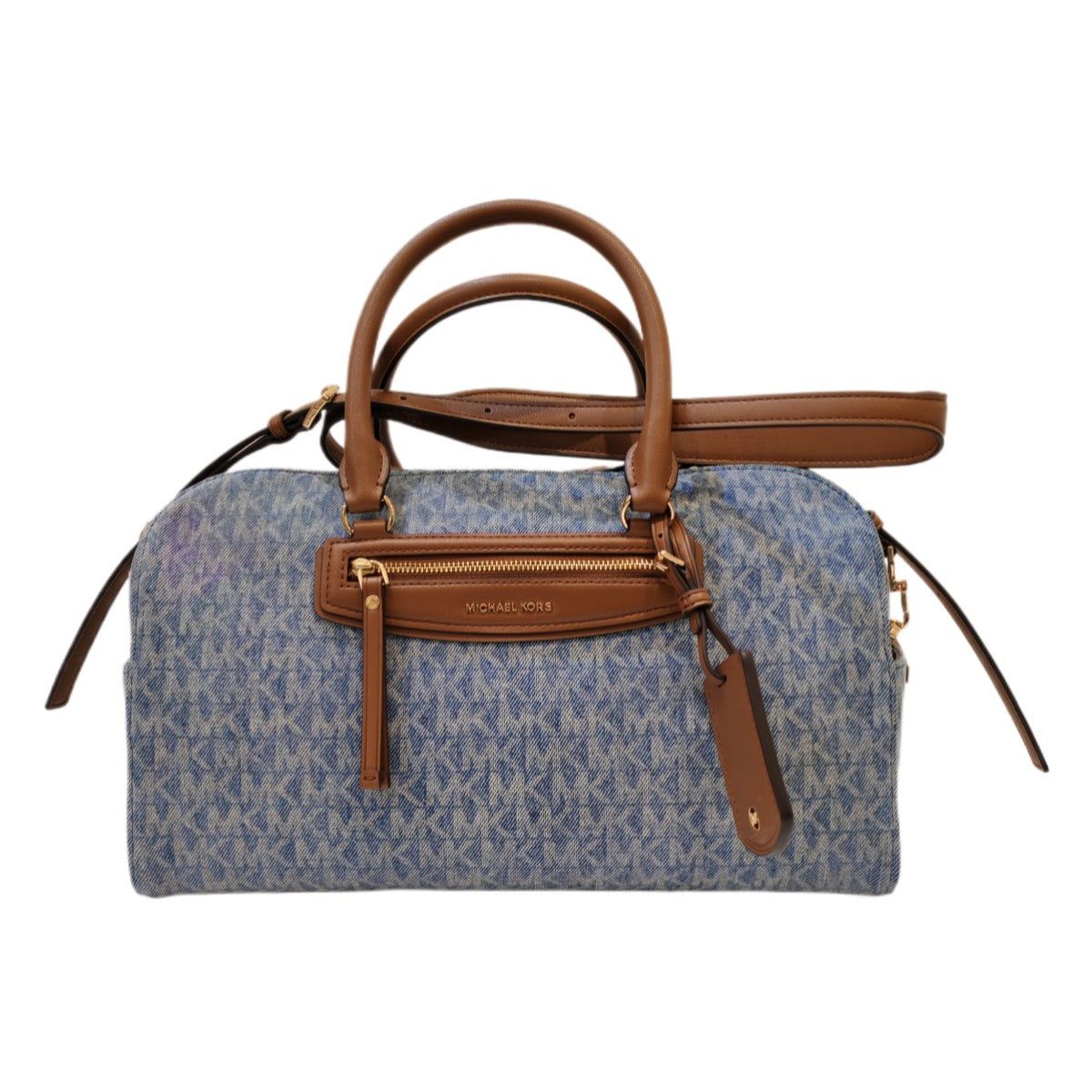 MICHAEL KORS JET SET Travel Medium Signature Logo Print Denim Duffel Crossbody Bag