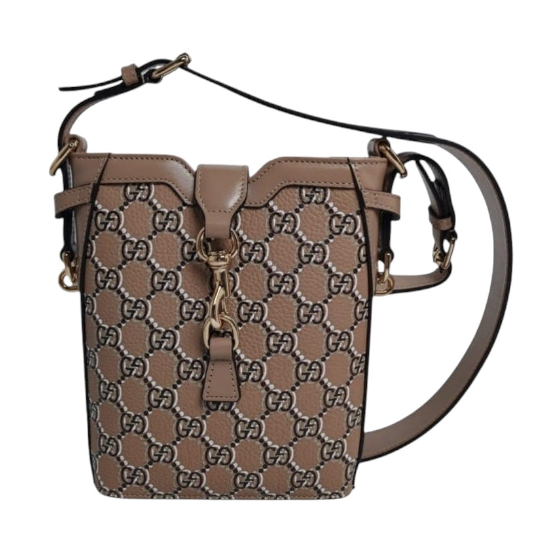 GUCCI Mini Bucket Shoulder Bag in Taupe Leather
