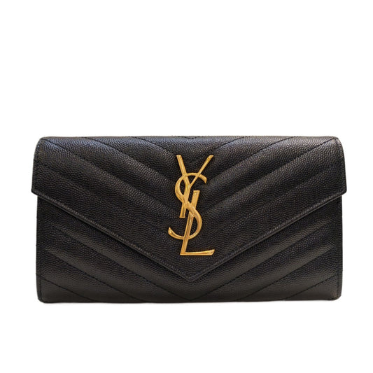 SAINT LAURENT CASSANDRE MATELASSÉ LARGE FLAP WALLET IN GRAIN DE POUDRE LEATHER