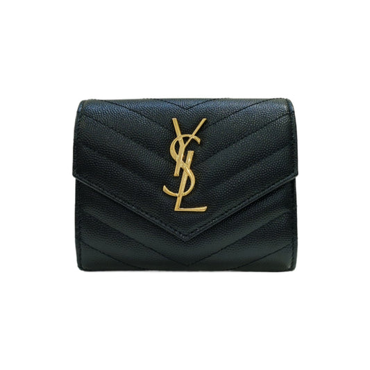 SAINT LAURENT Cassandre Matelassé Compact Trifold Wallet in GRAIN DE Pondre Leather