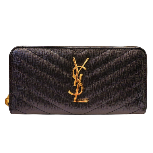 SAINT LAURENT Cassandre Matelassé Zip Arround Wallet in Grain de Poudre Leather