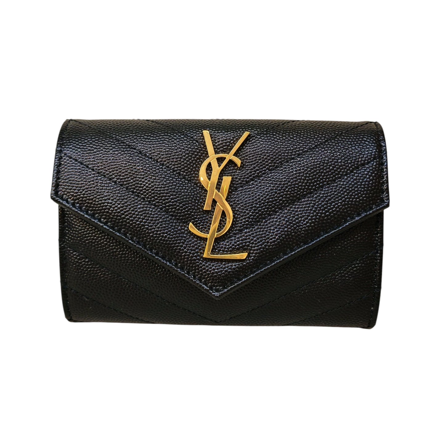SAINT LAURENT Cassandre Matelassé Small Envelope Wallet in Grained de Poudre Leather