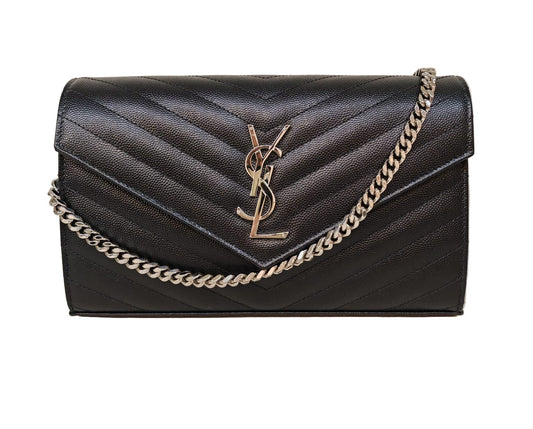 SAINT  LAURENT CLASSIC CASSANDRE CHAIN WALLET IN GRAIN DE POUDRE LEATHER