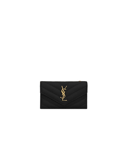 SAINT  LAURENT  CASSANDRE  MATELASSÉ FRAGMENTS FLAP CARD CASE in Grain  De  Pondre  Leather