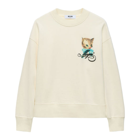 MSGM jersey sweatshirt with "Cute Kitty" graphic and cursive MSGM logo