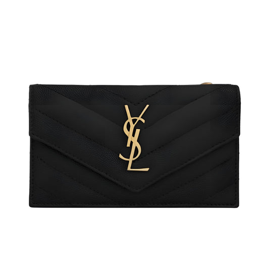 SAINT  LAURENT  CASSANDRE  MATELASSÉ FRAGMENTS FLAP CARD CASE in Grain  De  Pondre  Leather